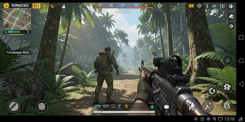 Screenshot gameplay <strong>BORNEO303</strong> menampilkan pertarungan seru dan taktik tim.