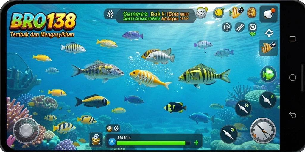 Tangkapan layar BRO138 yang menunjukkan aksi menembak ikan di lautan.
