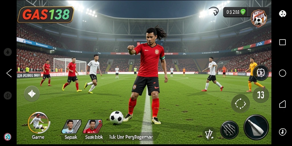 Tampilan gameplay <strong>GAS138</strong> dengan aksi seru di lapangan sepak bola.