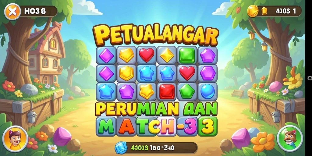Tampilan gameplay seru di HO3 saat mencocokkan permata.