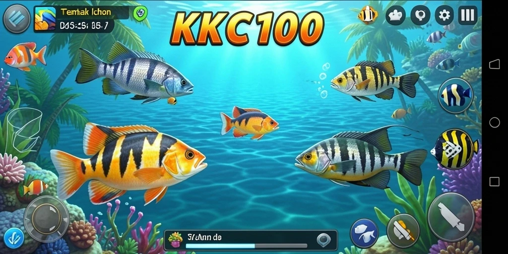 Screenshot KPK100 menampilkan aksi seru menembak ikan.