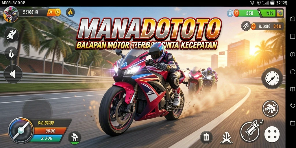 Tampilan gameplay seru dalam balapan motor MANADOTOTO.