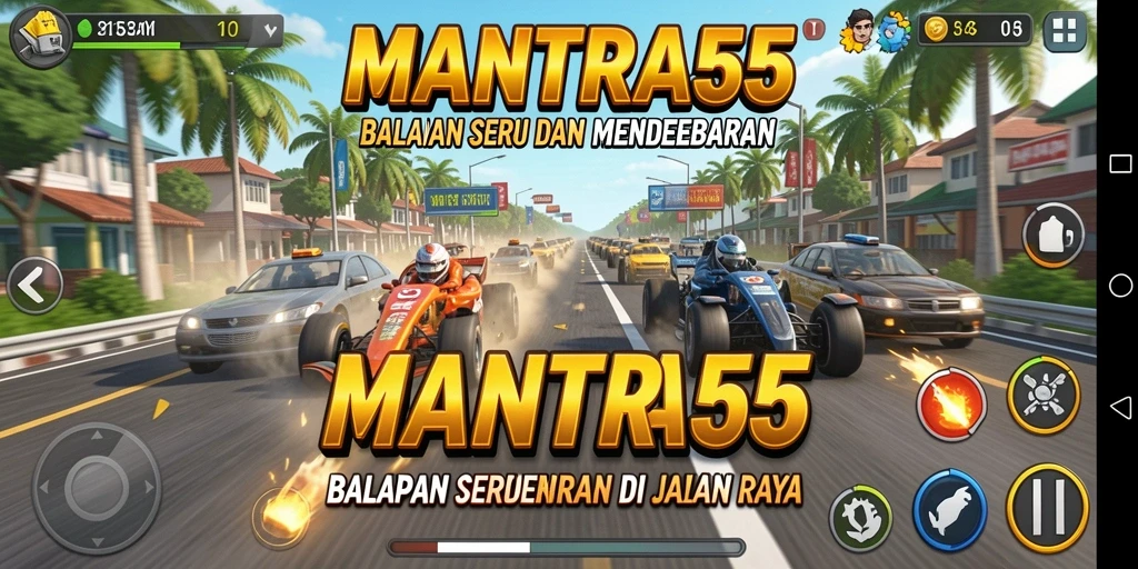 Tampilan gameplay balap yang mendebarkan dan penuh aksi.